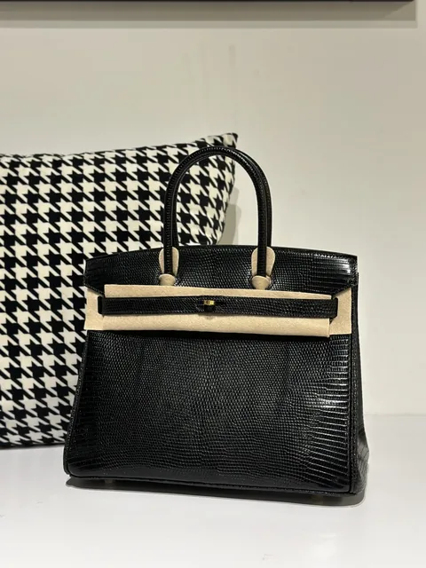 Lizard Leather Black 30cm Gold Hardware Top Handle Tote Bag WLB023