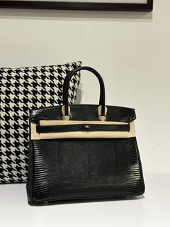 Lizard Leather Black 30cm Gold Hardware Top Handle Tote Bag WLB023 image 2