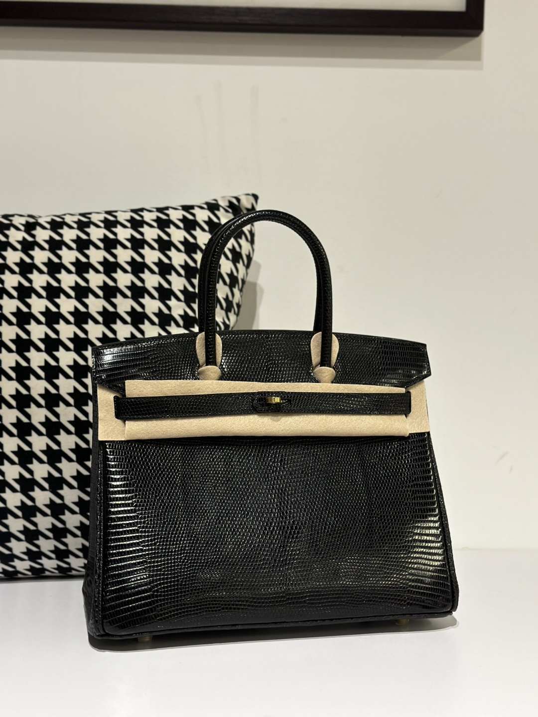 Lizard Leather Black 30cm Gold Hardware Top Handle Tote Bag WLB023 photo 2