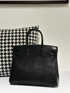 Lizard Leather Black 30cm Gold Hardware Top Handle Tote Bag WLB023 image 3