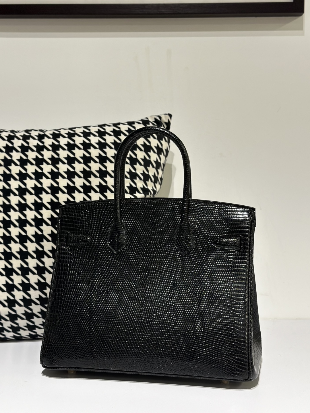 Lizard Leather Black 30cm Gold Hardware Top Handle Tote Bag WLB023 photo 3