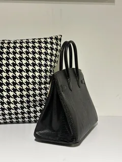 Lizard Leather Black 30cm Gold Hardware Top Handle Tote Bag WLB023 image 4