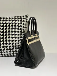 Lizard Leather Black 30cm Gold Hardware Top Handle Tote Bag WLB023 image 5