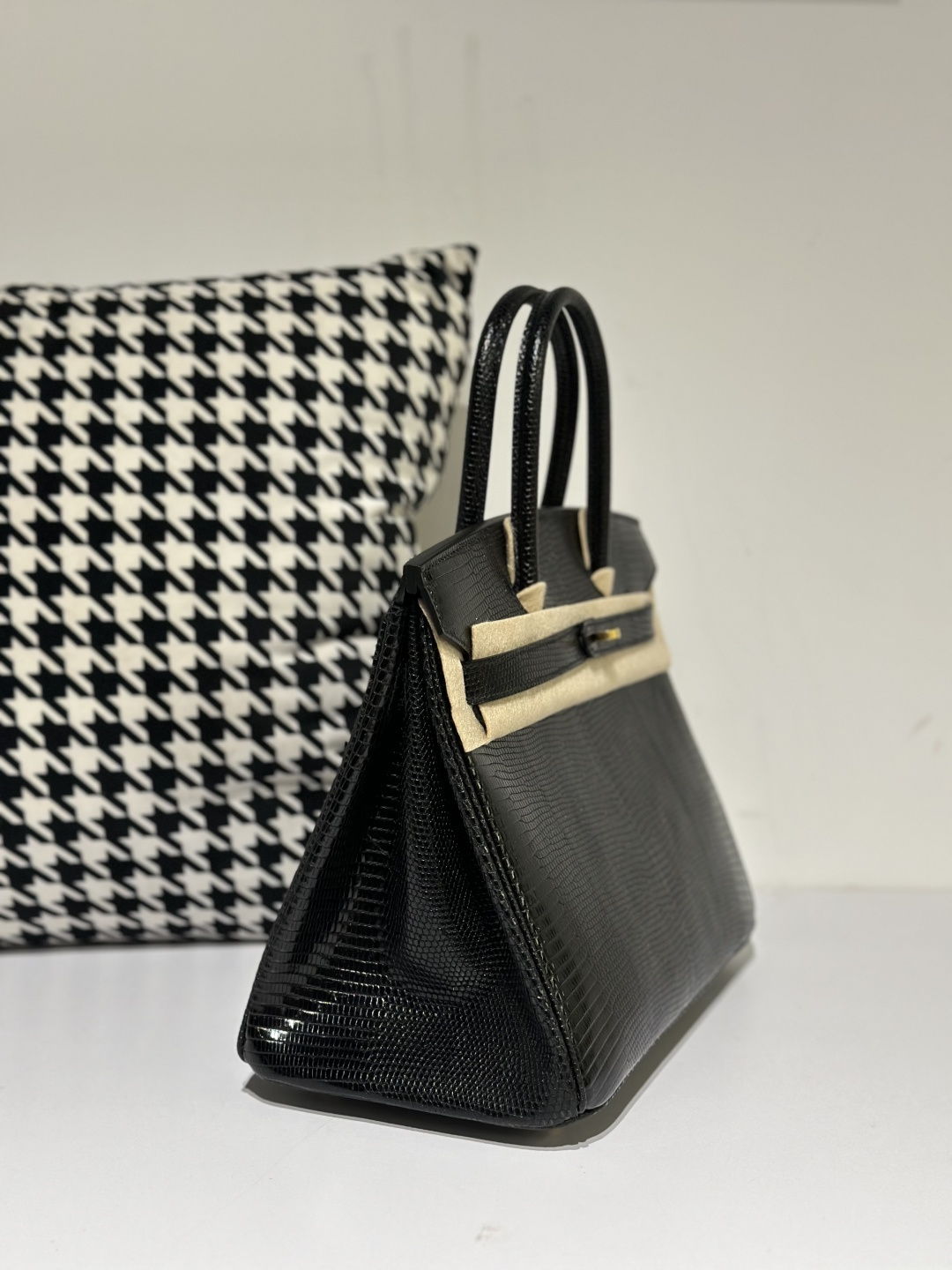 Lizard Leather Black 30cm Gold Hardware Top Handle Tote Bag WLB023 photo 5