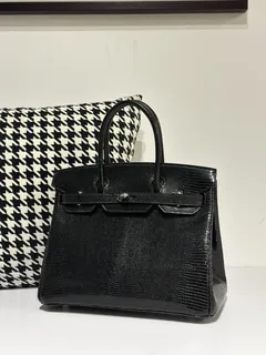 Lizard Leather Black 30cm Silver Hardware Top Handle Tote Bag WLB024 image 1