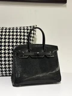 Lizard Leather Black 30cm Silver Hardware Top Handle Tote Bag WLB024 image 2
