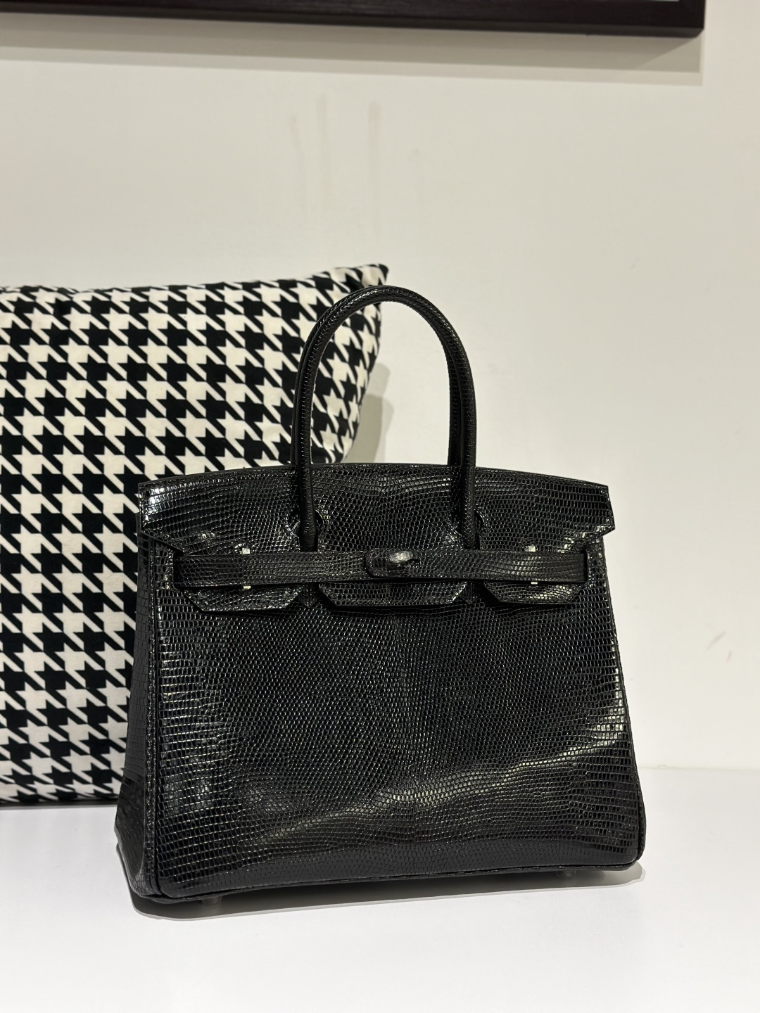 Lizard Leather Black 30cm Silver Hardware Top Handle Tote Bag WLB024 photo 2
