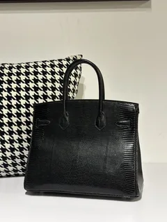 Lizard Leather Black 30cm Silver Hardware Top Handle Tote Bag WLB024 image 3