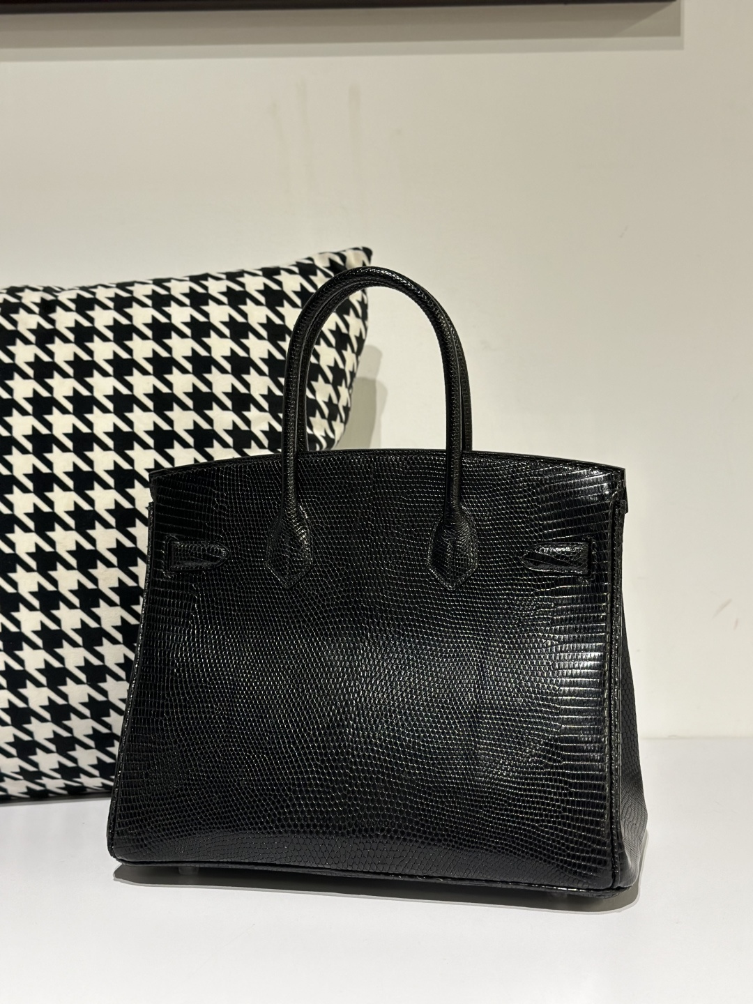 Lizard Leather Black 30cm Silver Hardware Top Handle Tote Bag WLB024 photo 3