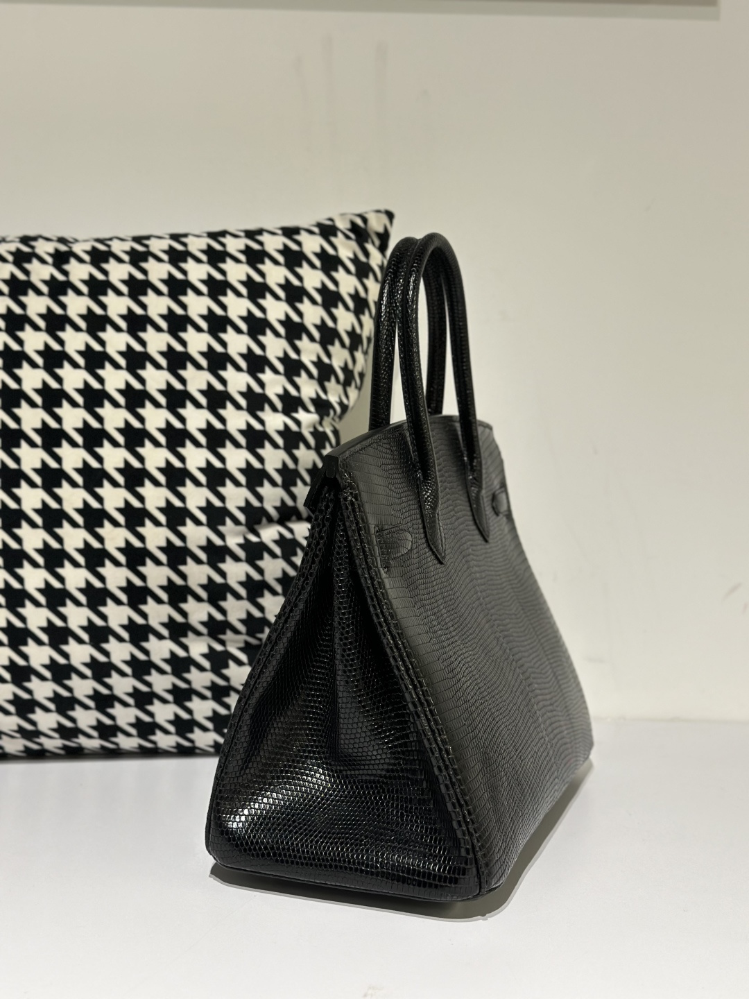 Lizard Leather Black 30cm Silver Hardware Top Handle Tote Bag WLB024 photo 4