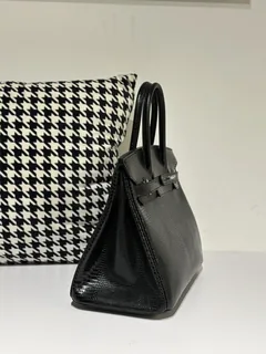 Lizard Leather Black 30cm Silver Hardware Top Handle Tote Bag WLB024 image 5