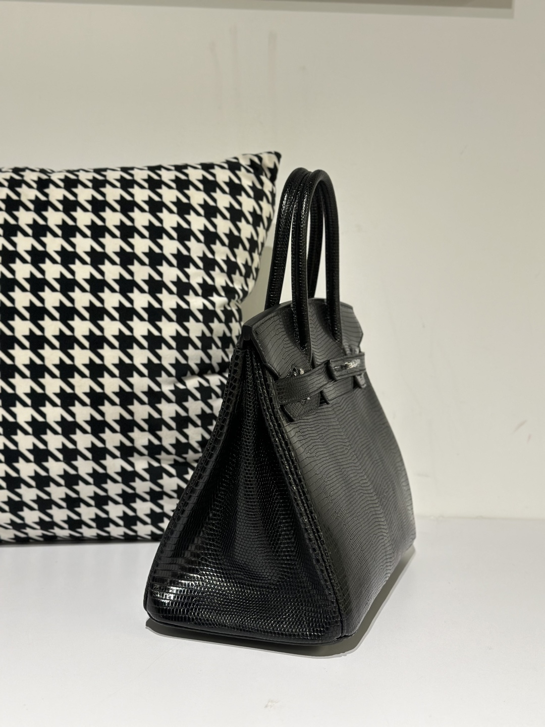 Lizard Leather Black 30cm Silver Hardware Top Handle Tote Bag WLB024 photo 5