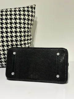 Lizard Leather Black 30cm Silver Hardware Top Handle Tote Bag WLB024 image 6