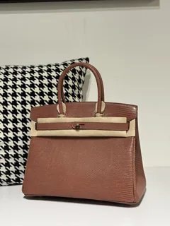 Lizard Leather 30cm Chestnut Silver Hardware Top Handle Tote Bag WLB025 image 1