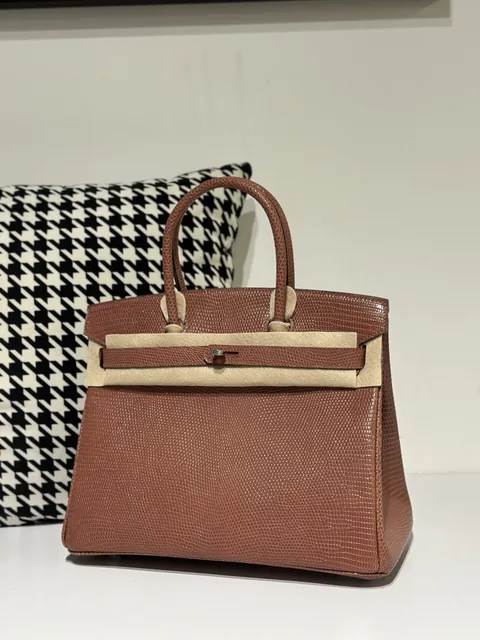 Lizard Leather 30cm Chestnut Silver Hardware Top Handle Tote Bag WLB025