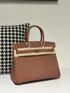 Lizard Leather 30cm Chestnut Silver Hardware Top Handle Tote Bag WLB025 image 2