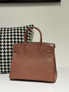 Lizard Leather 30cm Chestnut Silver Hardware Top Handle Tote Bag WLB025 image 3
