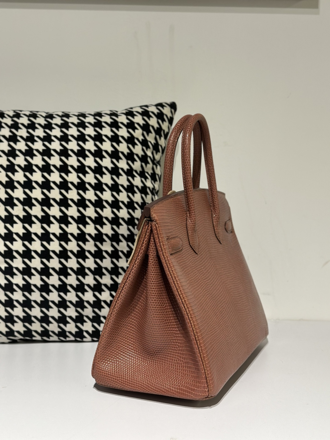 Lizard Leather 30cm Chestnut Silver Hardware Top Handle Tote Bag WLB025 photo 4