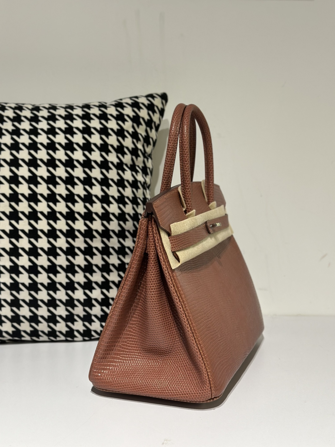 Lizard Leather 30cm Chestnut Silver Hardware Top Handle Tote Bag WLB025 photo 5
