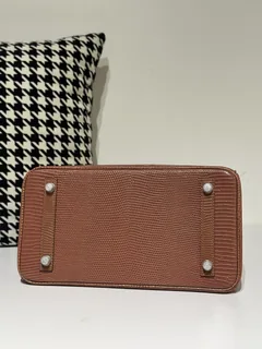 Lizard Leather 30cm Chestnut Silver Hardware Top Handle Tote Bag WLB025 image 6