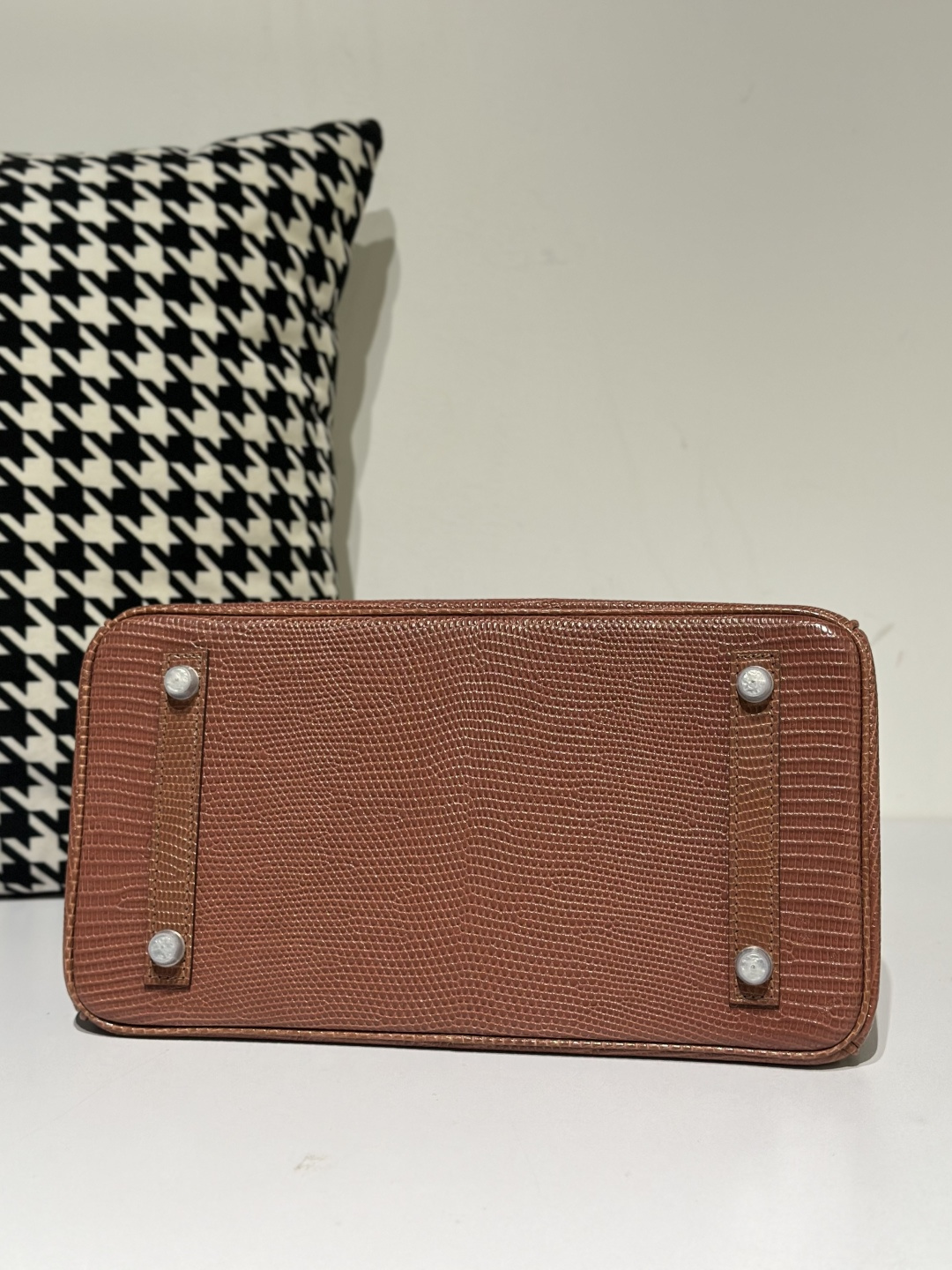 Lizard Leather 30cm Chestnut Silver Hardware Top Handle Tote Bag WLB025 photo 6