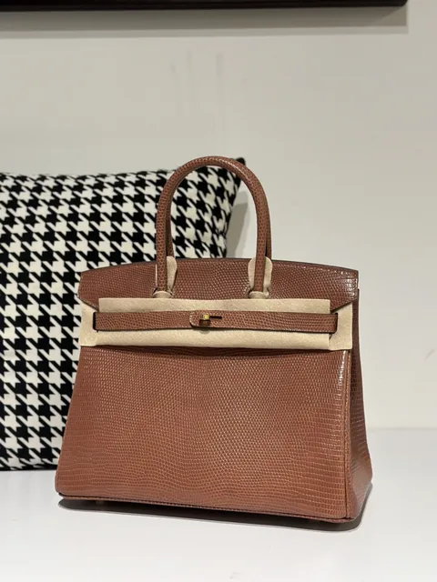 Lizard Leather 30cm Chestnut Gold Hardware Top Handle Tote Bag WLB026