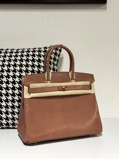 Lizard Leather 30cm Chestnut Gold Hardware Top Handle Tote Bag WLB026 image 2