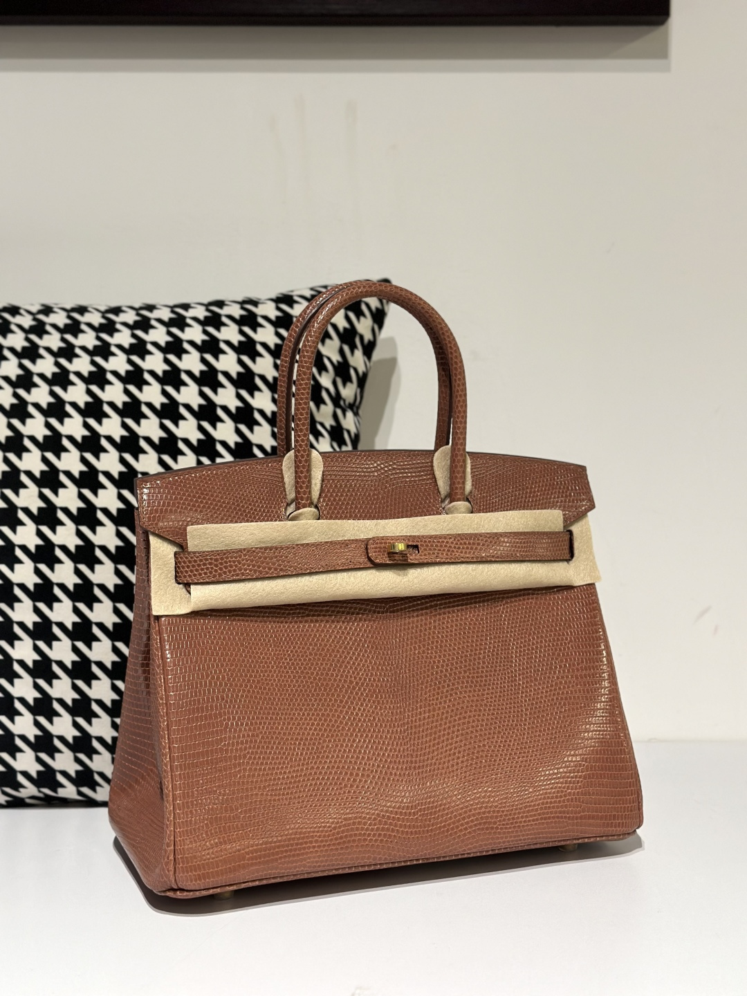 Lizard Leather 30cm Chestnut Gold Hardware Top Handle Tote Bag WLB026 photo 2