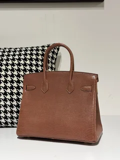 Lizard Leather 30cm Chestnut Gold Hardware Top Handle Tote Bag WLB026 image 3