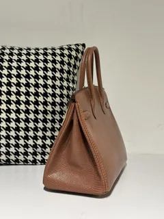 Lizard Leather 30cm Chestnut Gold Hardware Top Handle Tote Bag WLB026 image 4
