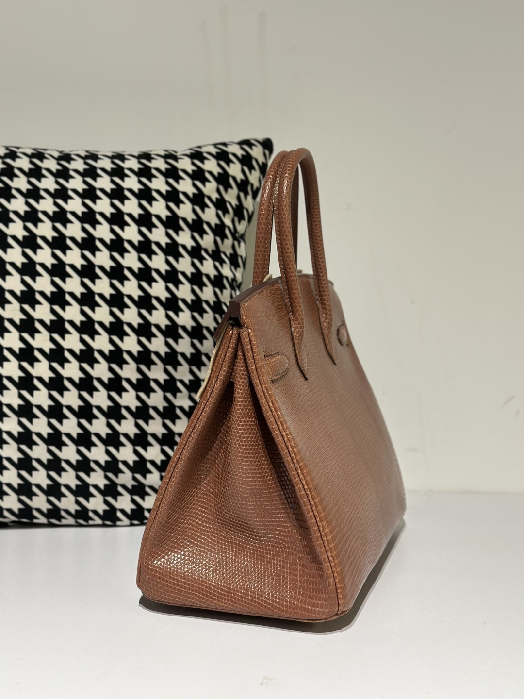 Lizard Leather 30cm Chestnut Gold Hardware Top Handle Tote Bag WLB026 photo 4