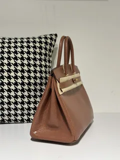 Lizard Leather 30cm Chestnut Gold Hardware Top Handle Tote Bag WLB026 image 5