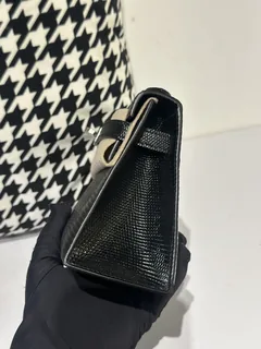 Lizard Leather Black Silver Hardware Series I Flap Shoulder Bag WLB027 image 4