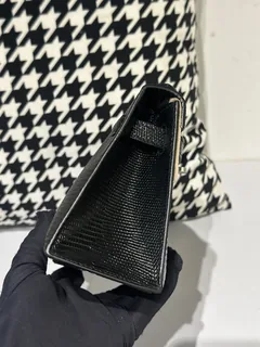 Lizard Leather Black Silver Hardware Series I Flap Shoulder Bag WLB027 image 5