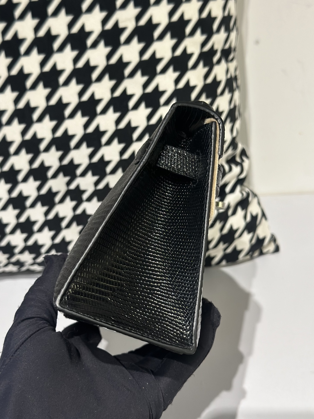 Lizard Leather Black Silver Hardware Series I Flap Shoulder Bag WLB027 photo 5