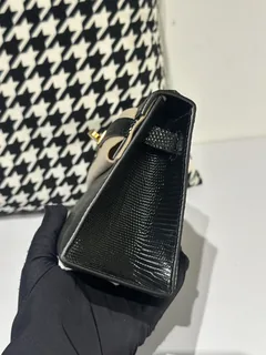 Lizard Leather Black Gold Hardware Series I Flap Shoulder Bag WLB028 image 4