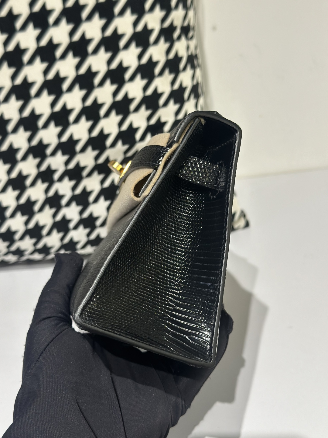 Lizard Leather Black Gold Hardware Series I Flap Shoulder Bag WLB028 image 4