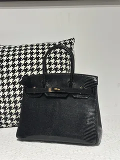 Lizard Leather Black 30cm Gold Hardware Top Handle Tote Bag WLB029 image 1