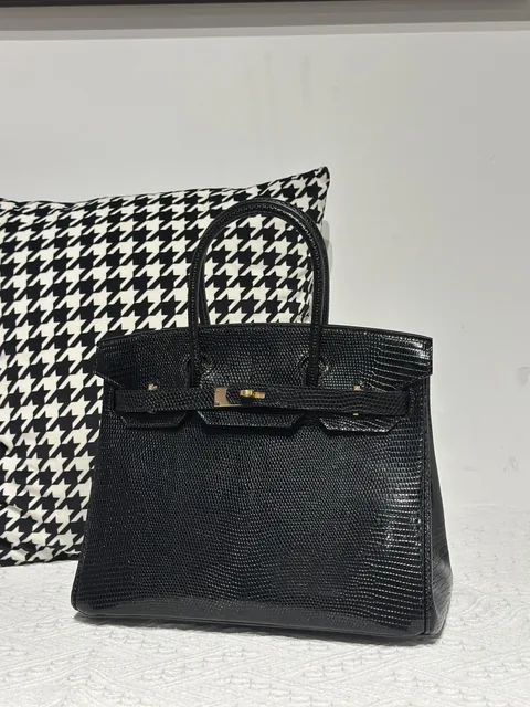 Lizard Leather Black 30cm Gold Hardware Top Handle Tote Bag WLB029