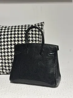 Lizard Leather Black 30cm Gold Hardware Top Handle Tote Bag WLB029 image 3