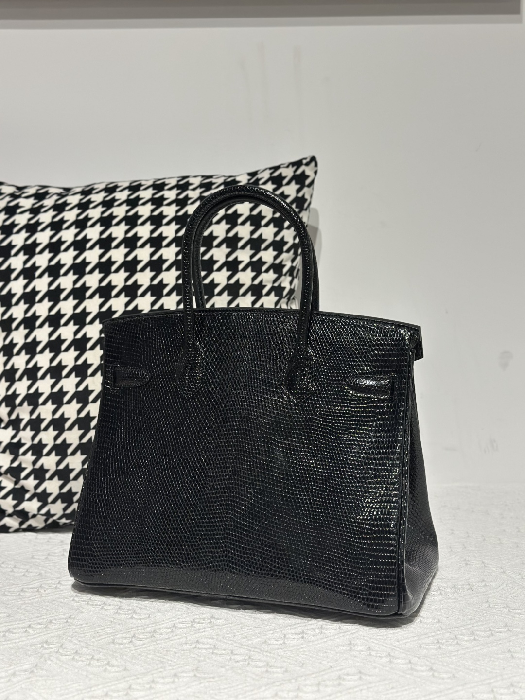 Lizard Leather Black 30cm Gold Hardware Top Handle Tote Bag WLB029 photo 3