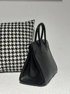 Lizard Leather Black 30cm Gold Hardware Top Handle Tote Bag WLB029 image 4