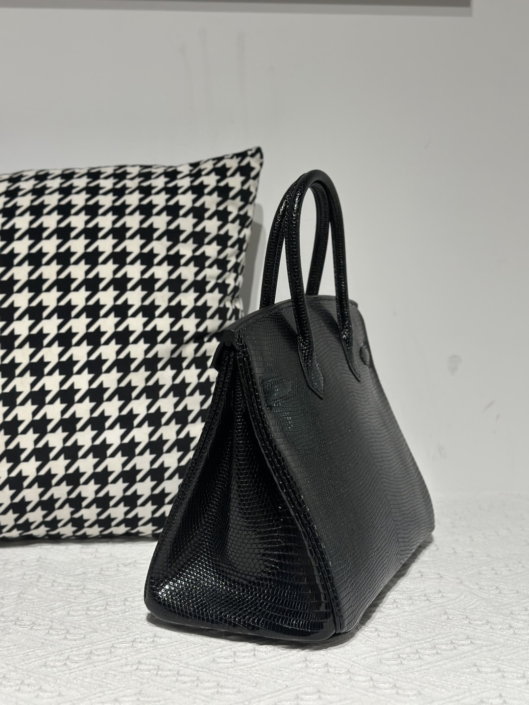 Lizard Leather Black 30cm Gold Hardware Top Handle Tote Bag WLB029 photo 4