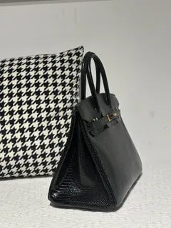 Lizard Leather Black 30cm Gold Hardware Top Handle Tote Bag WLB029 image 5