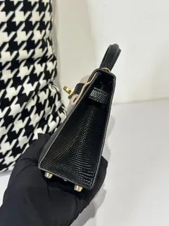 Lizard Leather Black Gold Hardware Series II Top Handle Bag WLB030 image 4
