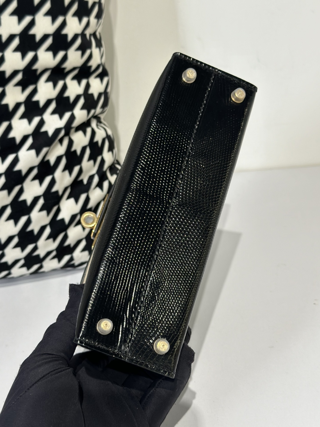 Lizard Leather Black Gold Hardware Series II Top Handle Bag WLB030 image 6