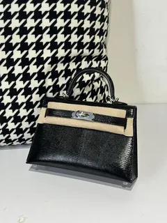 Lizard Leather Black Silver Hardware Series II Top Handle Bag WLB031 image 2