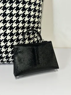 Lizard Leather Black Silver Hardware Series II Top Handle Bag WLB031 image 3
