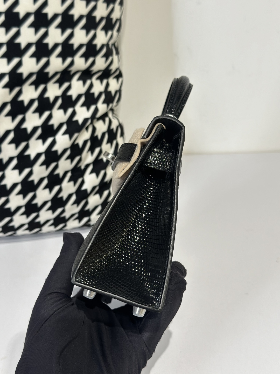 Lizard Leather Black Silver Hardware Series II Top Handle Bag WLB031 image 4