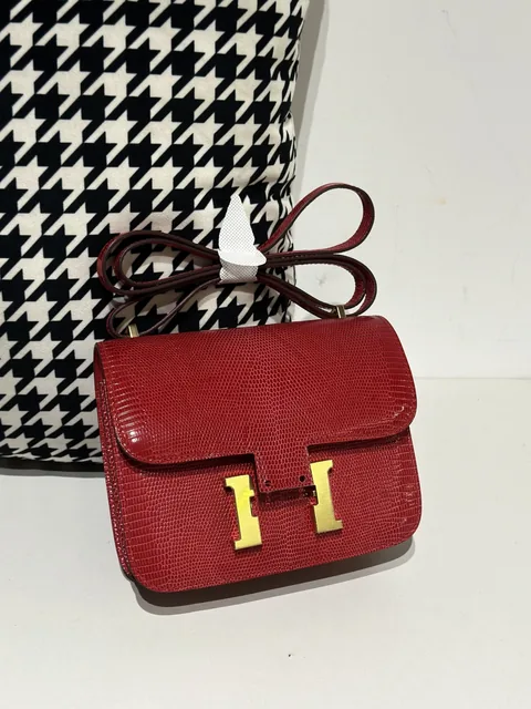 Lizard Leather Pomegranate Red 18cm Gold Hardware Flap Shoulder Bag WLB032